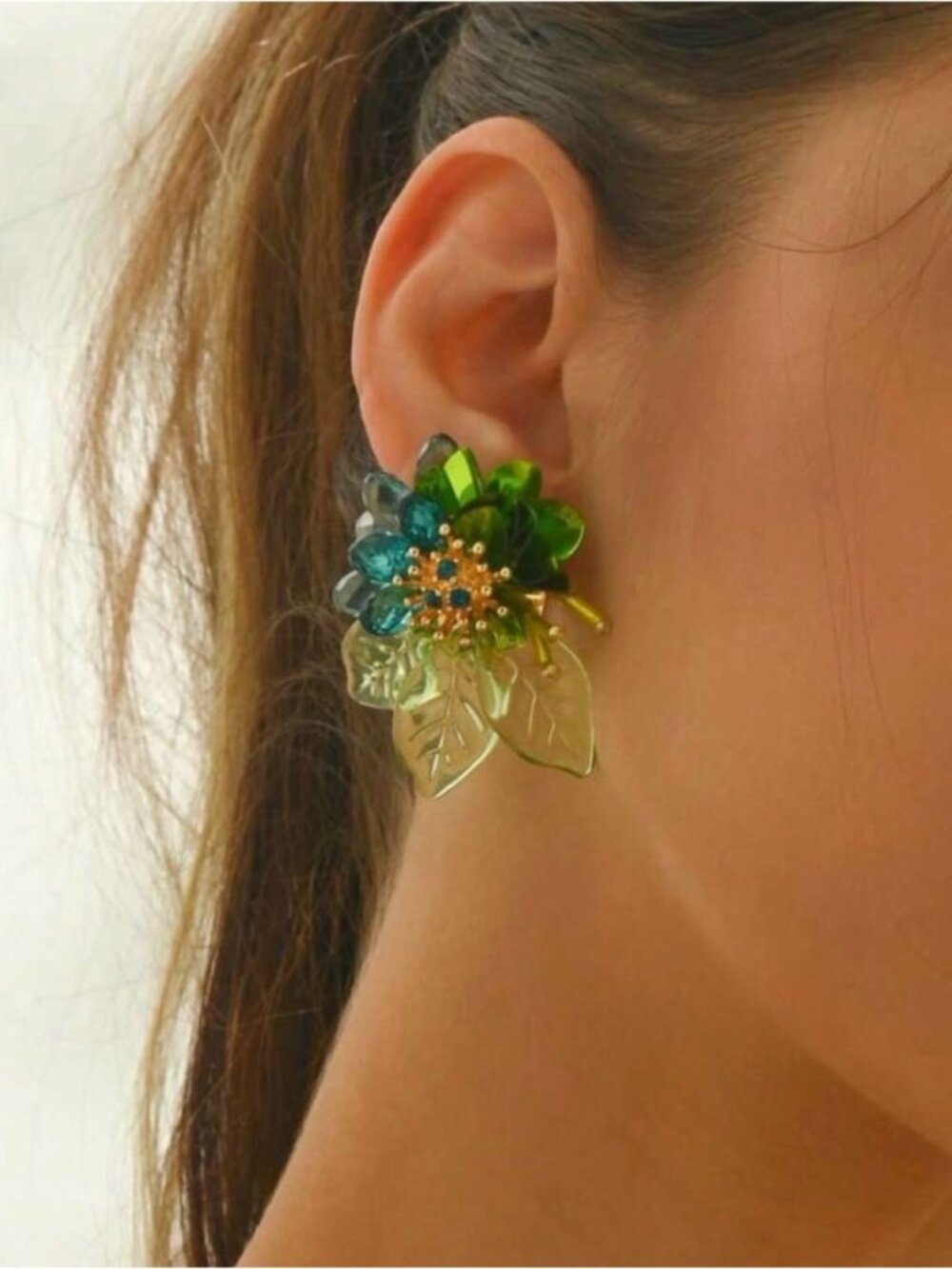 Green Floral Leaf Earrings A2087